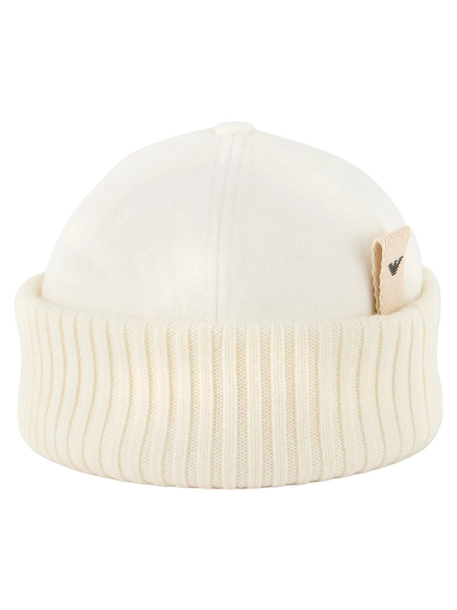 Berretto in panno con risvolto in maglia-Emporio Armani-Cappelli-Vittorio Citro Boutique