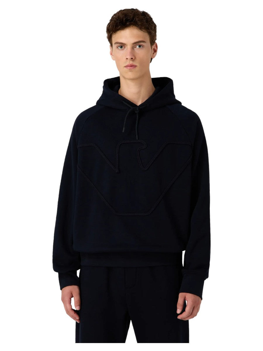 Felpa over fit in jersey heavy con cappuccio e maxi ricamo effetto corda a rilievo-Emporio Armani-Felpe-Vittorio Citro Boutique