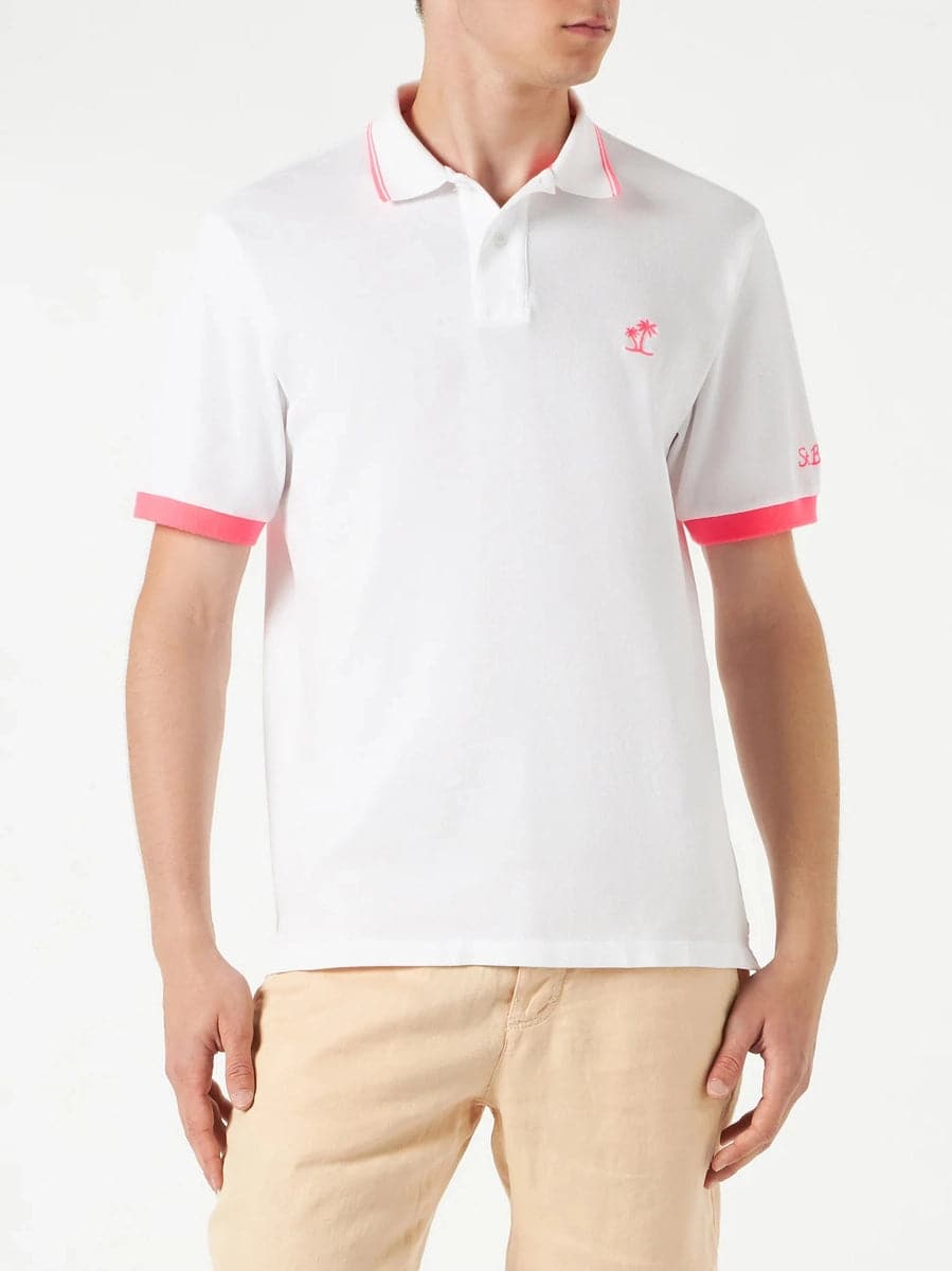 Polo in piquet bianco con ricamo di palme-Mc2 Saint Barth-Polo-Vittorio Citro Boutique