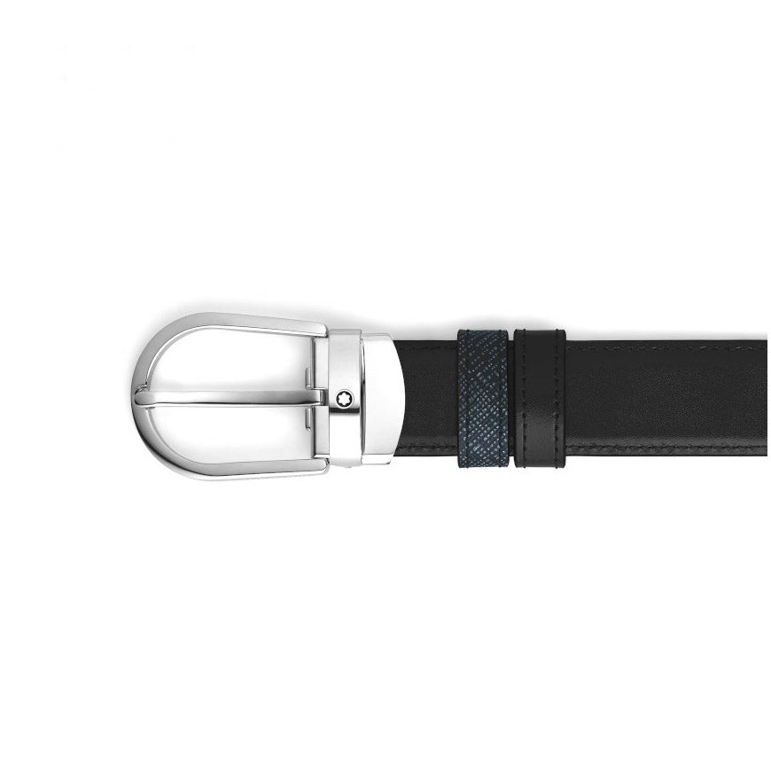 Montblanc Reversible Blue/Black Tweed Belt 220965