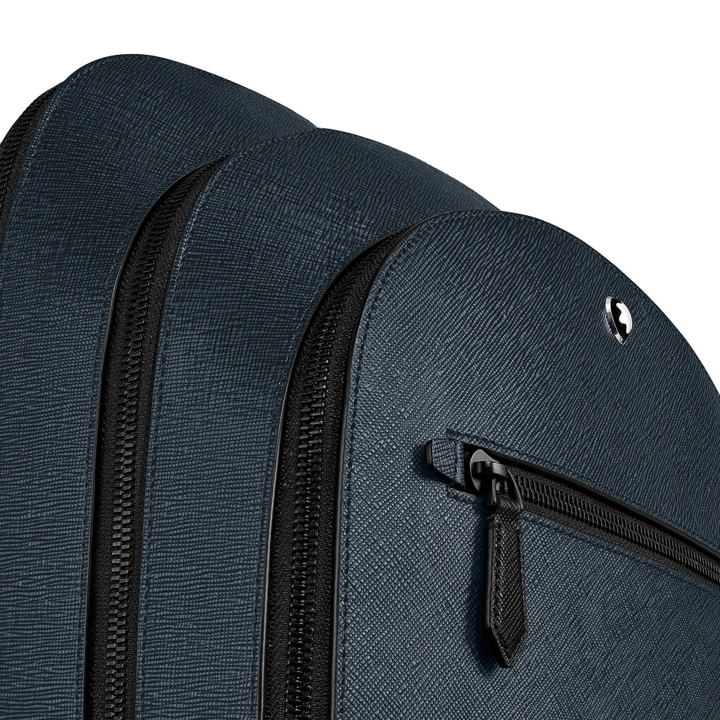 Montblanc blue tweed backpack with 3 functional compartments