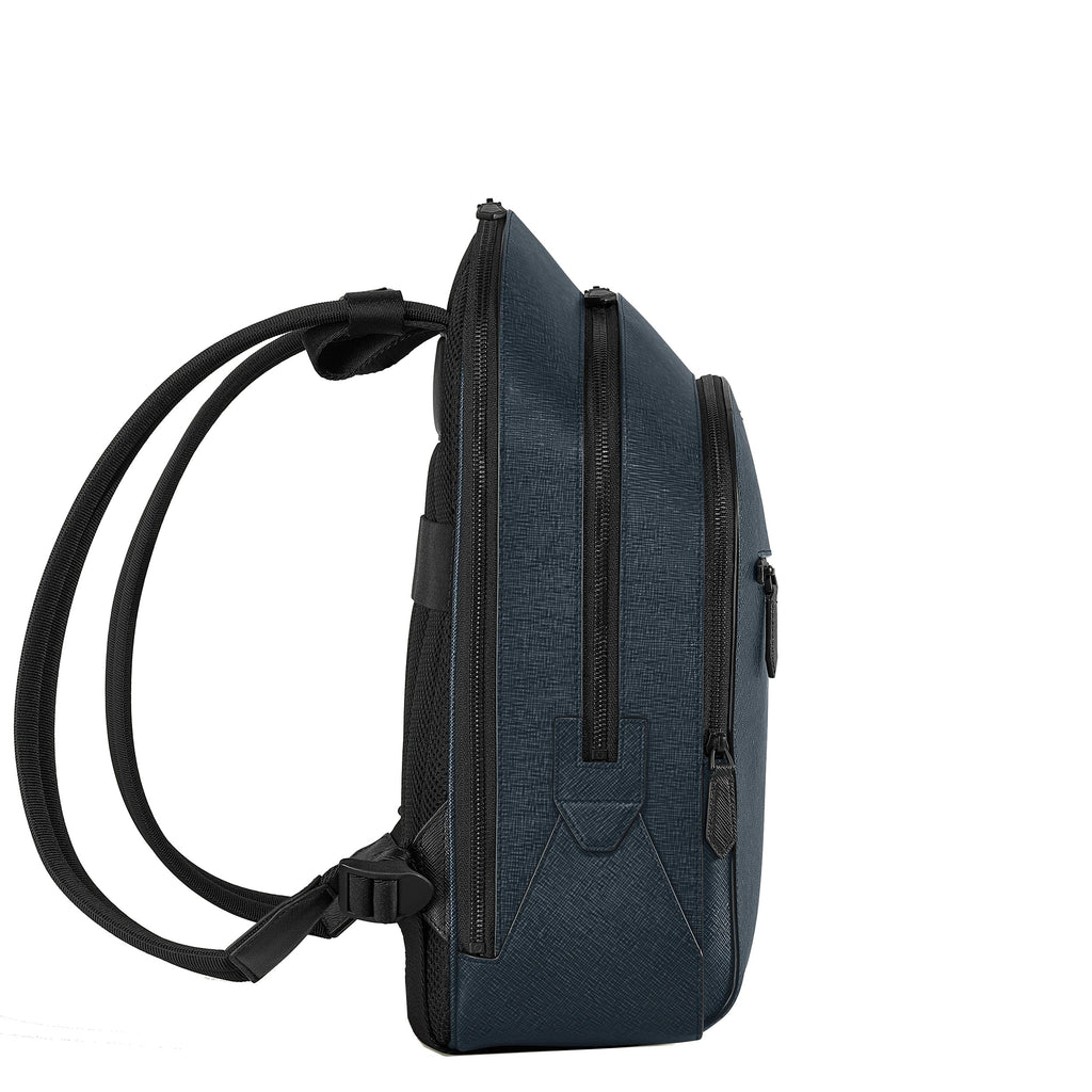 Montblanc blue tweed backpack with 3 functional compartments