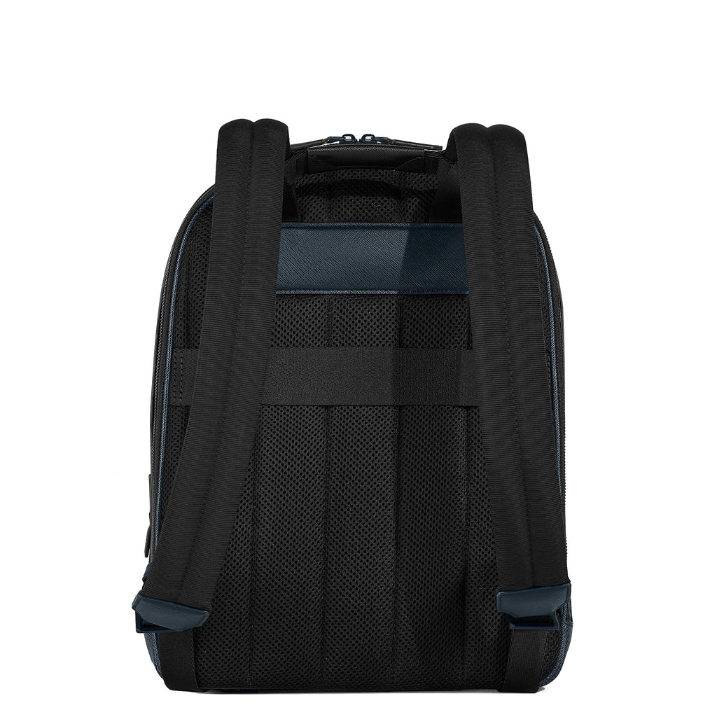 Montblanc blue tweed backpack with 3 functional compartments