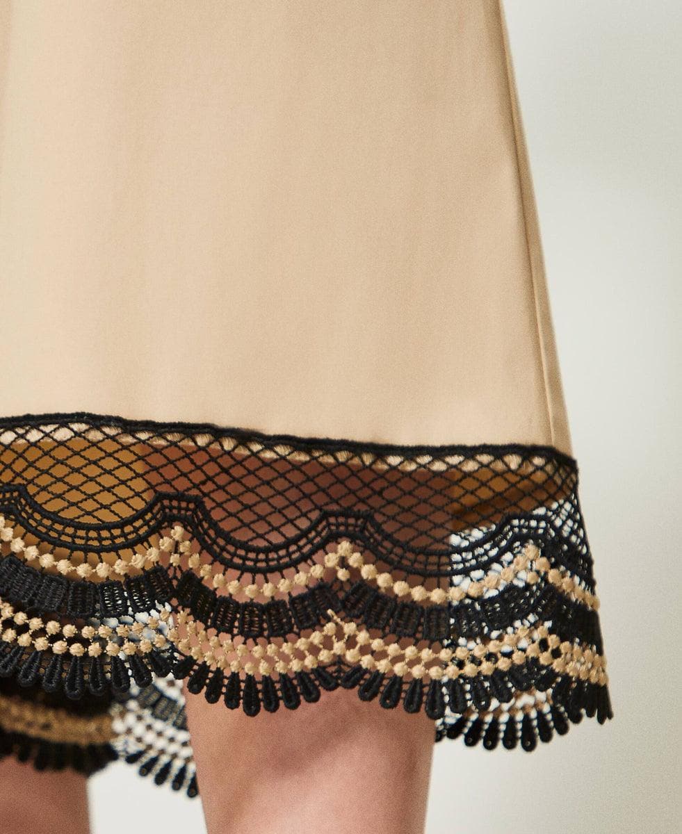 Pantaloni cropped in popeline con pizzo bicolore - Vittorio Citro Boutique