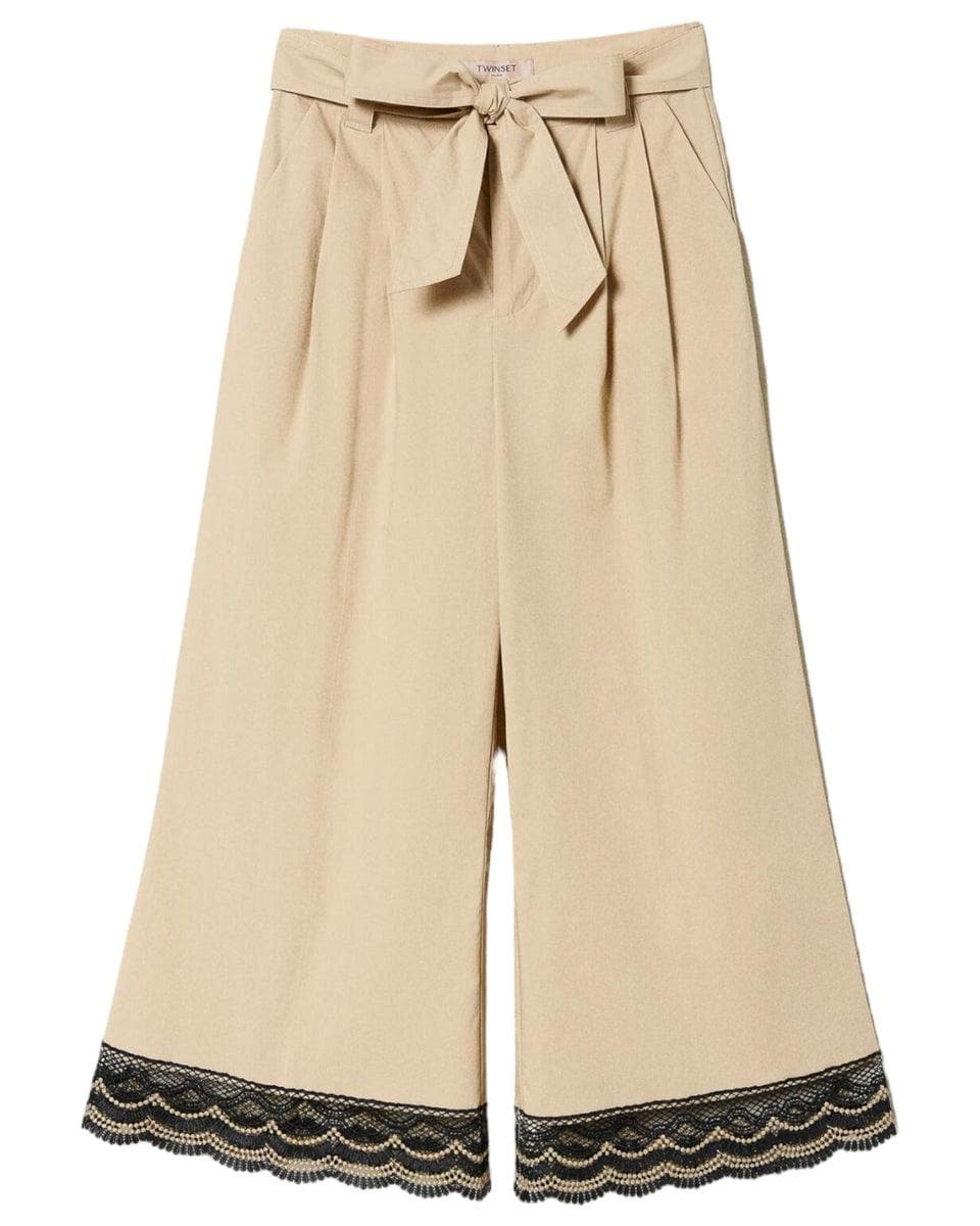 Pantaloni cropped in popeline con pizzo bicolore - Vittorio Citro Boutique