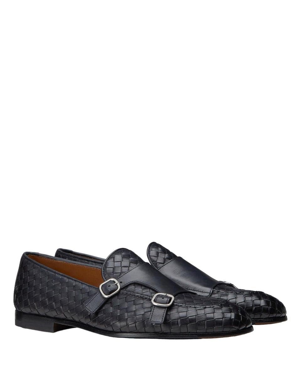 MOCASSINI DOPPIA FIBBIA IN PELLE INTRECCIATA BLU - Vittorio Citro Boutique
