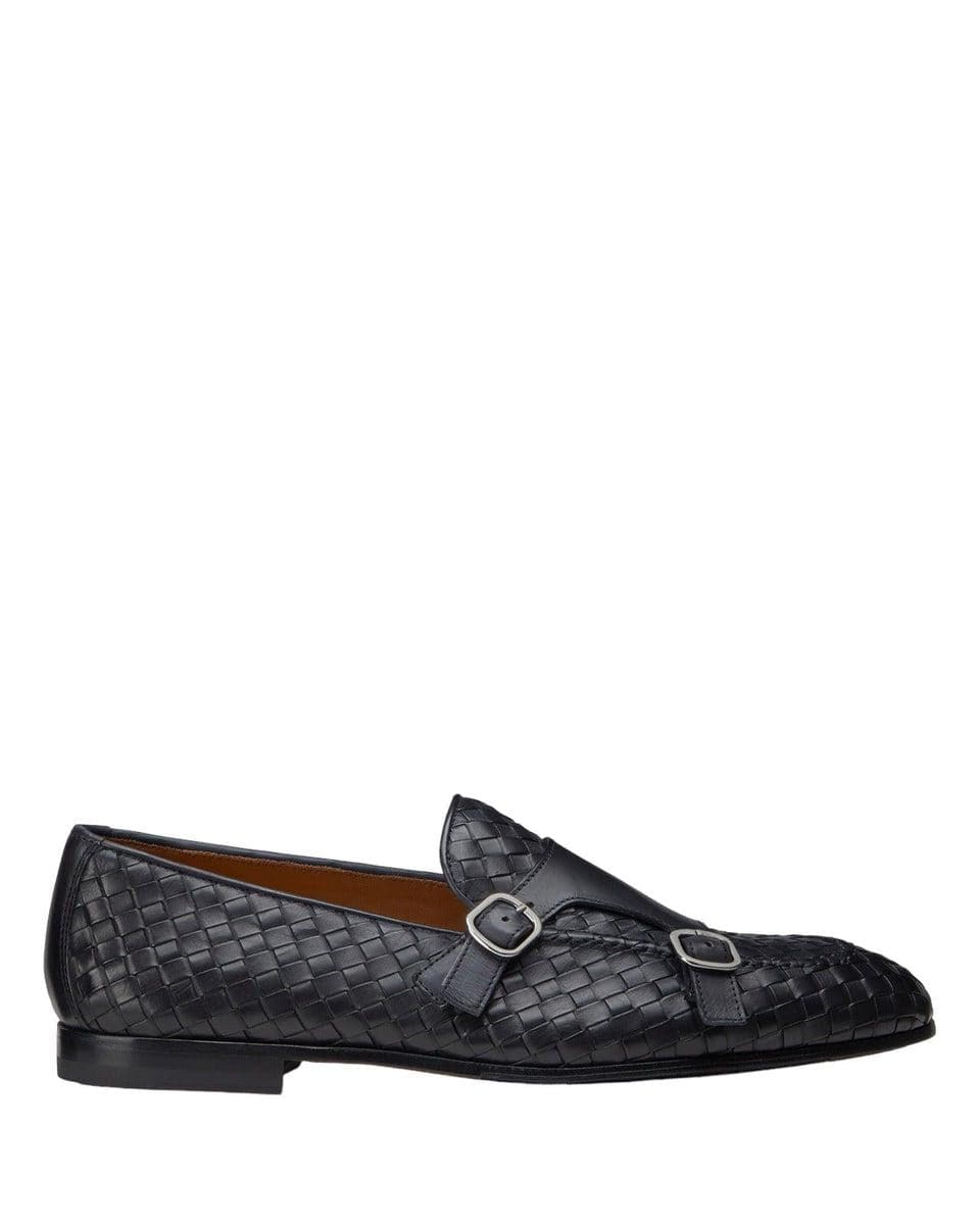 MOCASSINI DOPPIA FIBBIA IN PELLE INTRECCIATA BLU - Vittorio Citro Boutique
