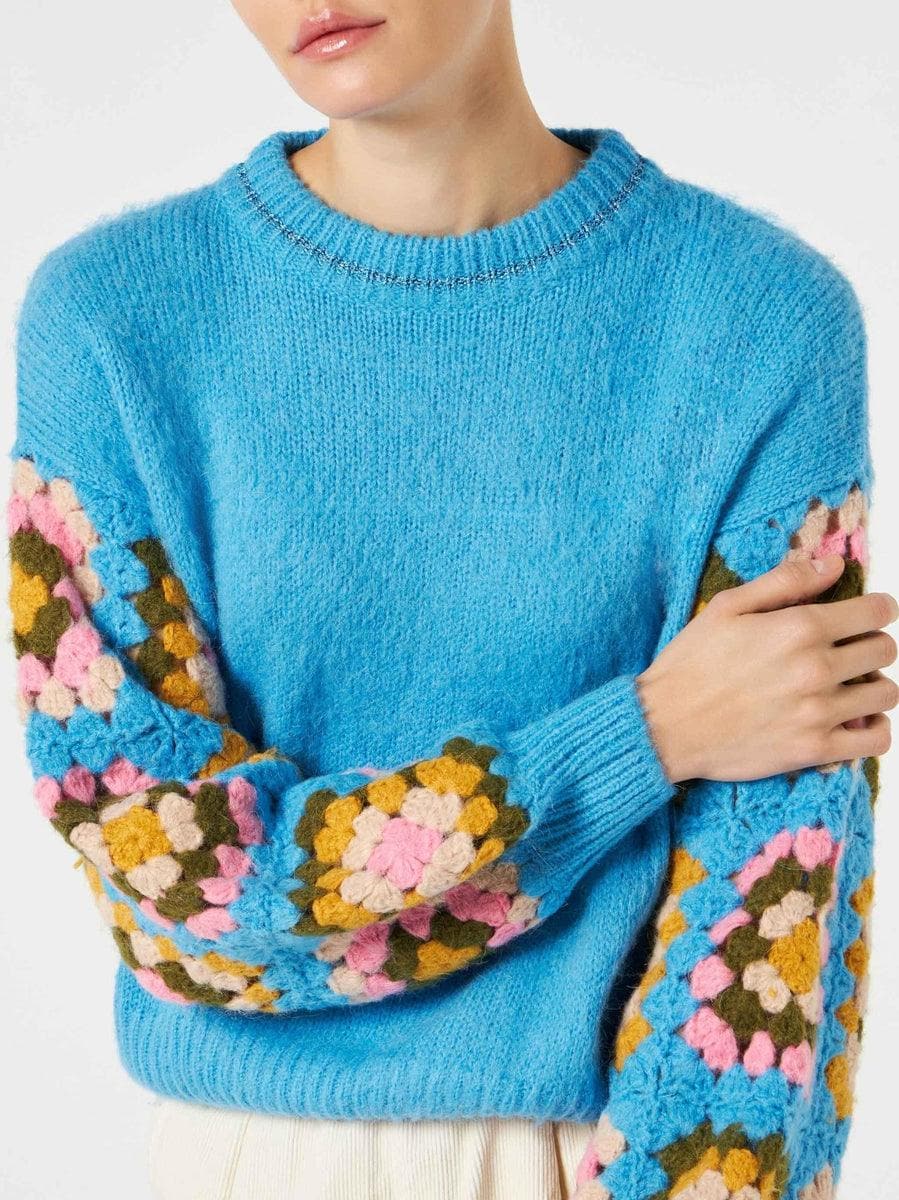 Girocollo donna ultra morbido con maniche fatte a mano crochet - Vittorio Citro Boutique