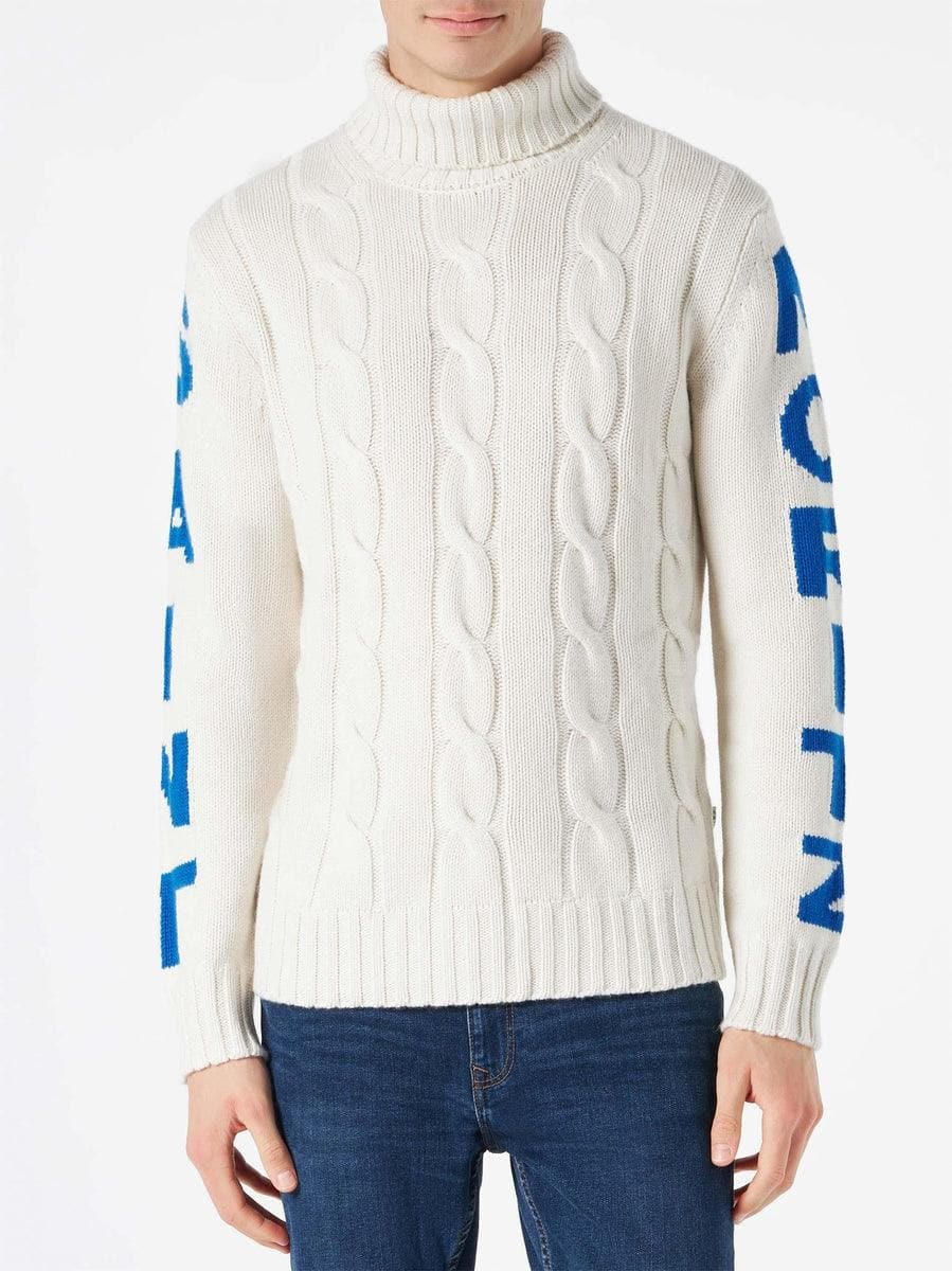 Maglione dolcevita uomo a trecce con stampa - Vittorio Citro Boutique