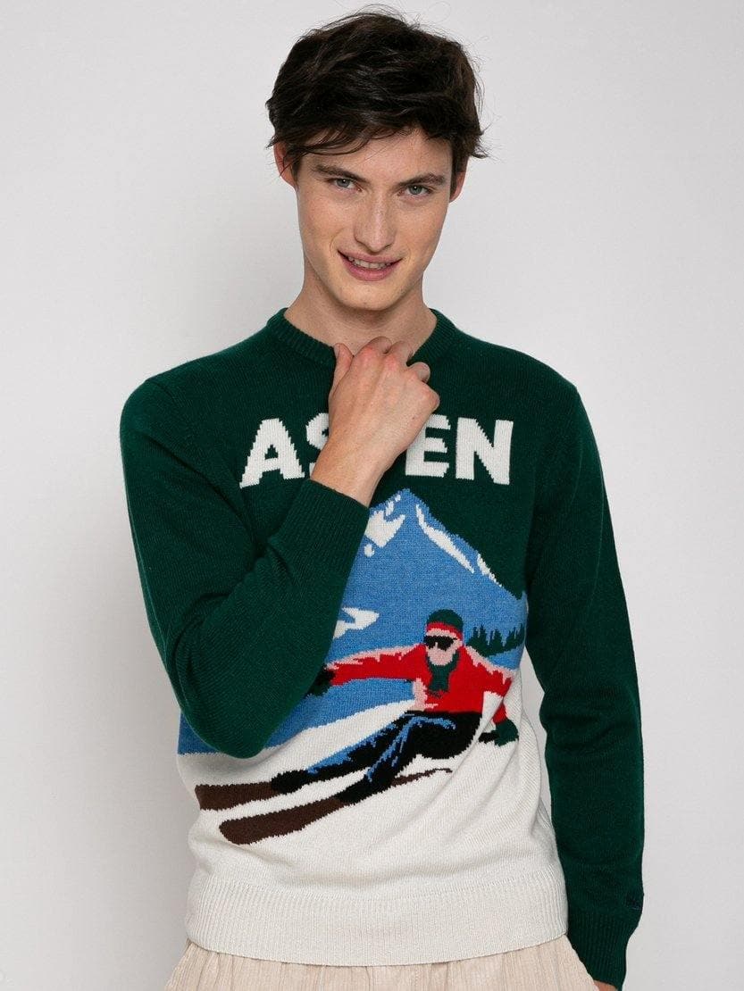 MC2 SAINT BARTH - Maglione uomo stampa aspen vintage postcard - Vittorio Citro Boutique