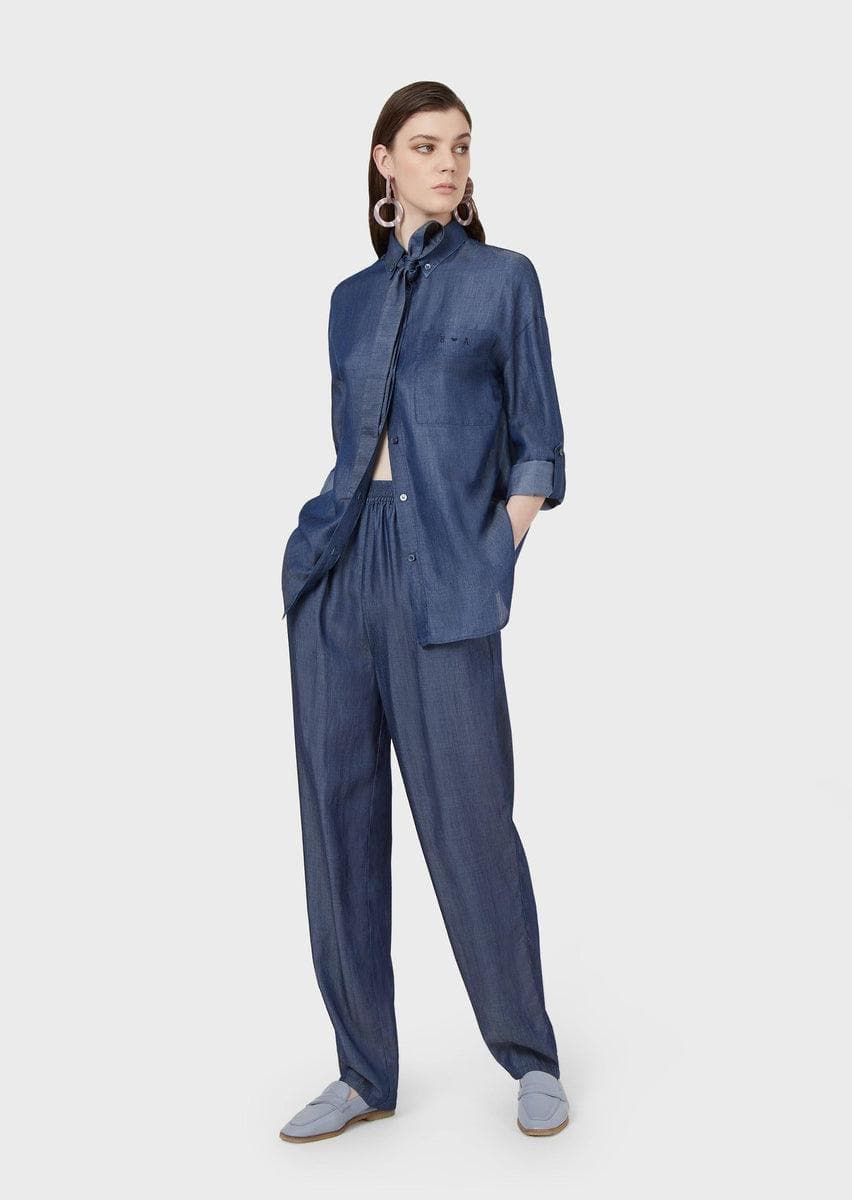 EMPORIO ARMANI - Pantaloni con fusciacca in demin tencel washed - Vittorio Citro Boutique