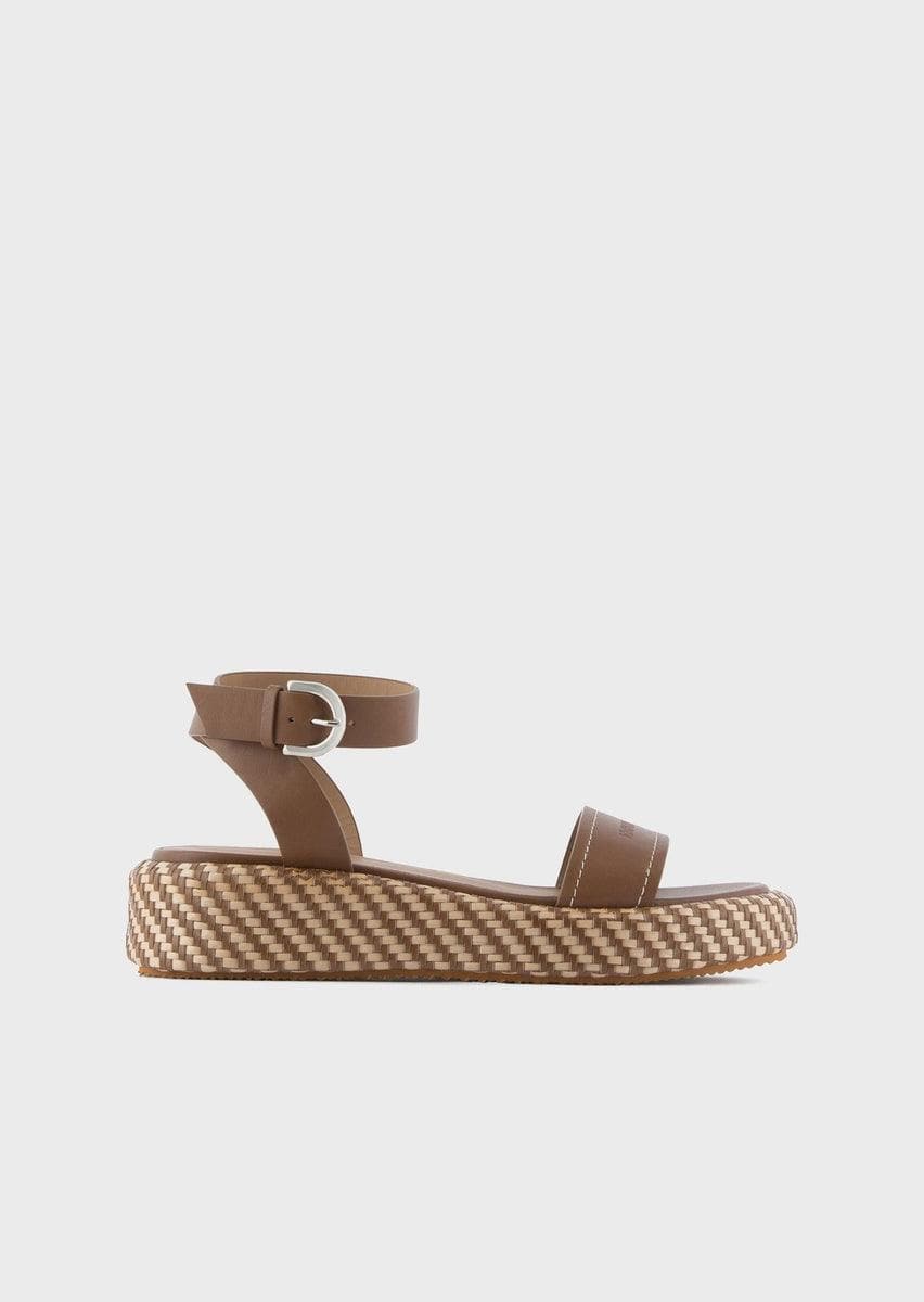 EMPORIO ARMANI - Sandali in pelle con zeppa in stuoia - Vittorio Citro Boutique