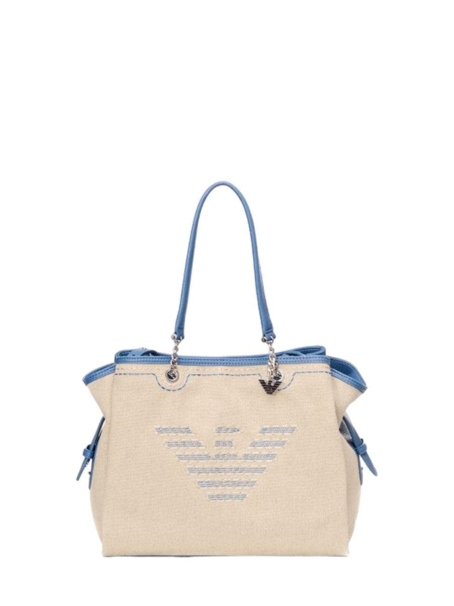 Borsa a mano in lino con maxi ricamo e charm - Vittorio Citro Boutique