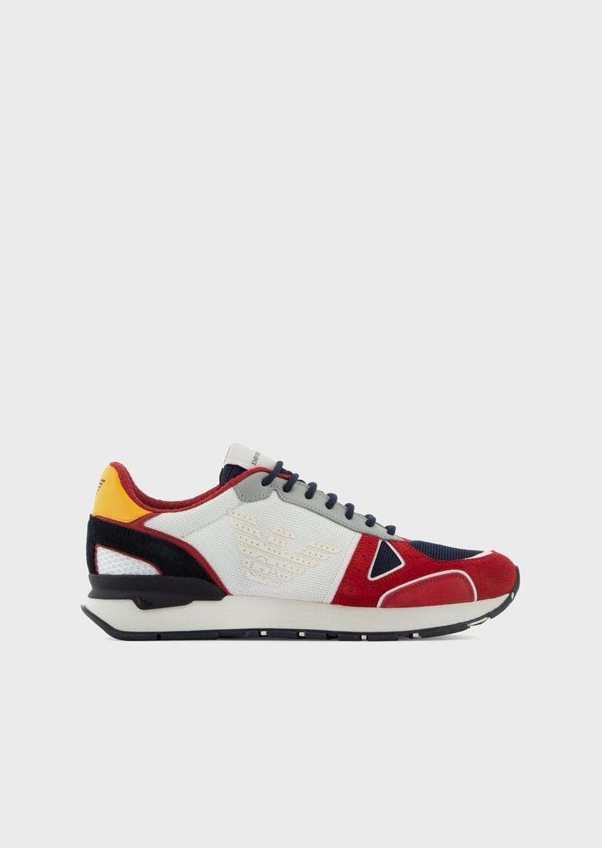 EMPORIO ARMANI - Sneakers in suede con inserti nabuk mesh e aquila laterale - Vittorio Citro Boutique