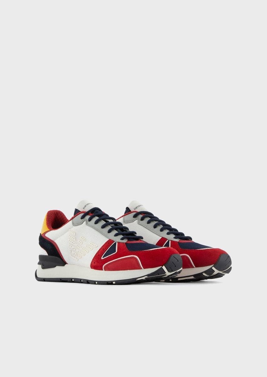 EMPORIO ARMANI - Sneakers in suede con inserti nabuk mesh e aquila laterale - Vittorio Citro Boutique