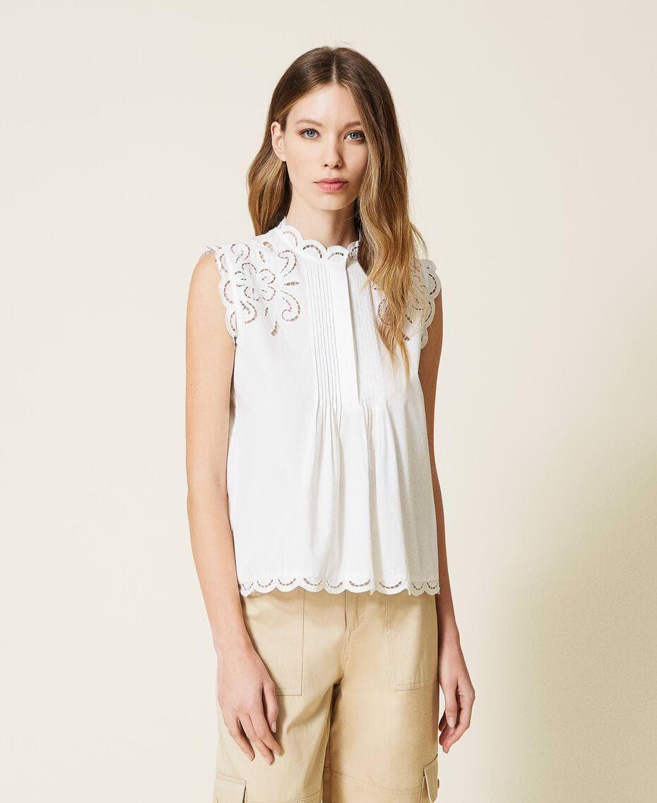 TWINSET - Top in mussola con ricami à jour - Vittorio Citro Boutique