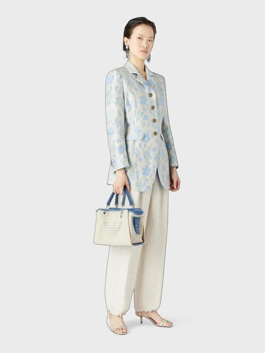 Borsa a mano in lino con maxi ricamo e charm aquila - Vittorio Citro Boutique