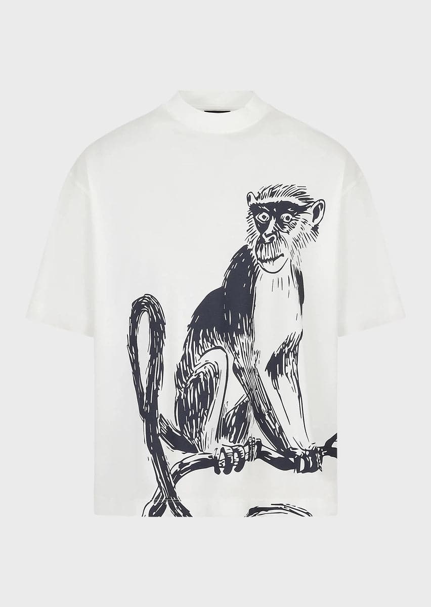 T-shirt loose fit in jersey misto Tencel stampa macaco - Vittorio Citro Boutique