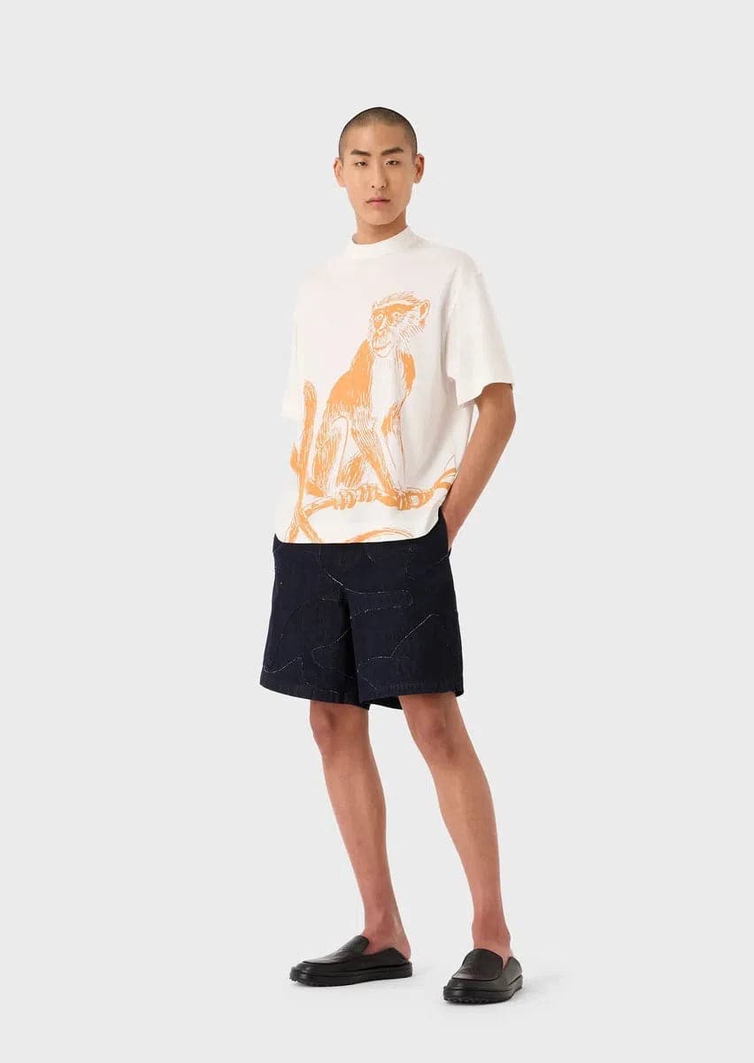 T-shirt loose fit in jersey misto Tencel stampa macaco - Vittorio Citro Boutique