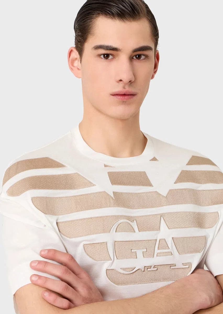 T-shirt in jersey misto Tencel con maxi ricamo logo - Vittorio Citro Boutique